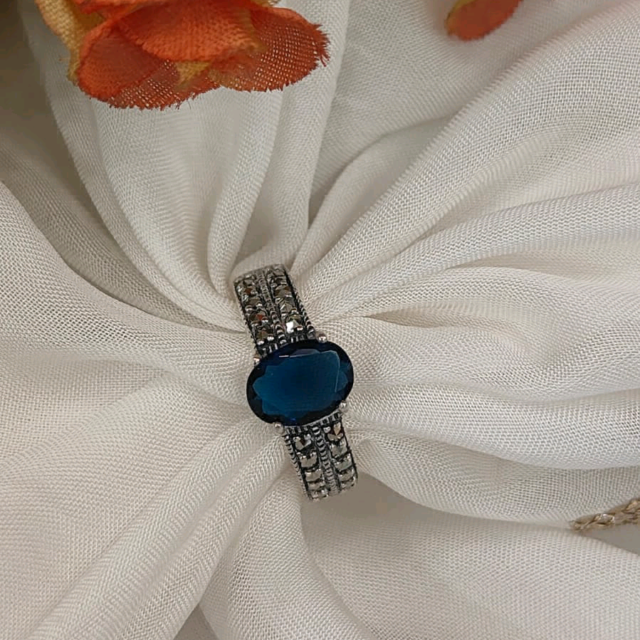 Blue Marcasite Ring 
